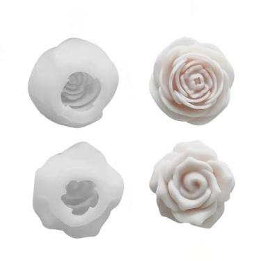 Imagem de Pacote com 2 moldes de flores para fabricação de velas, molde de vela de flor de silicone, molde de fundição de resina rosa para cera de soja, cera de abelha, vela, artesanato em resina