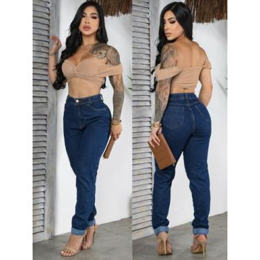 Imagem de Calça Jeans Mom Feminina Casual Bolsos Barra Dobrada - SELLER PRIMIUM,