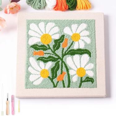 Imagem de REEWISLY Kits De Bordado Para Iniciantes, Tecido Com Agulha Perfuradora E Molde, Passador Linha, Fios, Pinça, Bastidores Furador Tapete