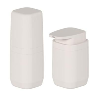 Imagem de Kit Porta Escova de Dentes Com Tampa + Saboneteira Dispenser Liquído 380ml Para Pia Banheiro Linha Aura - OU (Bege)