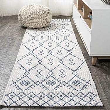 Imagem de JONATHAN Y Boho marroquino interno/externo marfim/azul-marinho 60 cm x 3 m. Tapete de corredor boêmio, costeiro, casual, fácil de limpar, alto tráfego, sala de estar, quintal, sem queda (SMB123B-210)