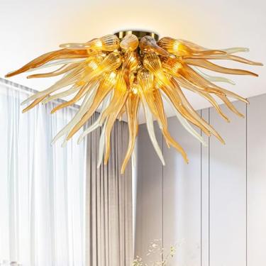 Imagem de Zonstore Lustre De Vidro Soprado À Mão Zonstore, Luminária Teto Semi-Embutida Moderna Com 12 Luzes Pendentes Para Sala Jantar, Entrada, Quarto, Hall Estar