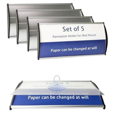 Imagem de Conjunto de 5 suportes curvos para placa de nome de 10 x 20 cm, suporte de placa de porta de escritório de escritório resistente de alumínio com filme de fita adesiva para exibição personalizada de