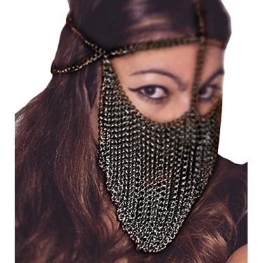 Imagem de Astage Enfeite tribel para dança do ventre com corrente para cabeça e balada, véu sexy preto