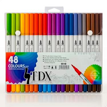 Imagem de Kit 48 Canetas Ponta Dupla Brush e Fina 0.4mm Marcadores Artísticos Tinta não Tóxica Ideal para Lettering Caligrafia Desenho Planner e Bullet Journal Escolar Escritório Pen Colorir Pintar