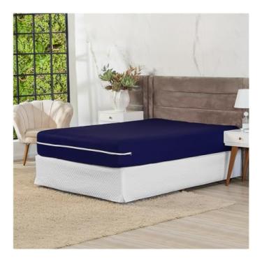 Imagem de Capa de Colchão Casal Padrão em Malha Gel Elasticada Com Zíper (Marinho)