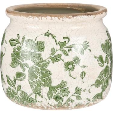 Imagem de Ninehaoou Vaso vintage grande para plantas de cerâmica bege verde vintage floral rachadura de gelo vaso de rolagem vaso de flores vaso de flores plantas de interior decoração de cozinha casa de