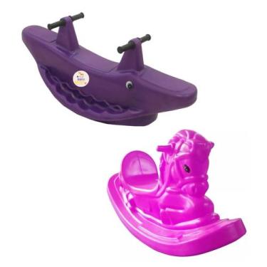 Imagem de Gangorra Infantil Cavalinho Rosa Jacaré Roxo Parque Diversão - Dora To