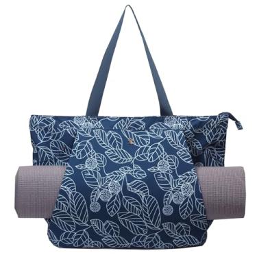 Imagem de ESVAN Bolsa de ioga feminina com cordão para escritório, treino, viagem, pilates, academia e praia (folha marinha)