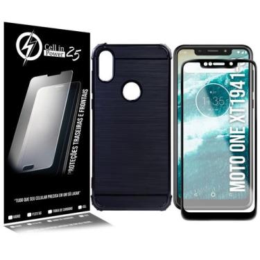 Imagem de Película Vidro 3D + Capa Emborrachada compativel Moto One XT1941 5.9 -