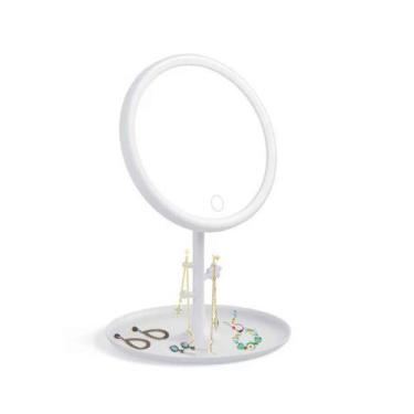 Imagem de Espelho de Mesa luz Led c/ bandeja porta joias p/ maquiagem - Unyhome