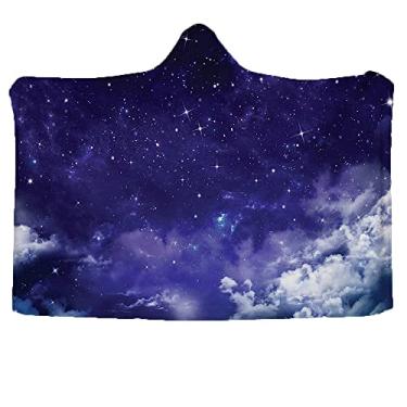 Imagem de Cobertor com capuz espacial, noite sonhadora com nuvens de estrelas cometas etérea noite surreal cena calma, cobertor vestível para sofá bebê crianças homens mulheres, L 127 x C 101 centímetros roxo