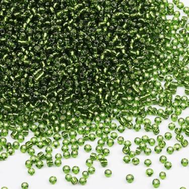 Imagem de Tibaoffy Verde escuro transparente com contas forradas de prata tamanho 8/0 artesanato contas de semente de vidro 3 mm para fabricação de joias (total cerca de 100 g cerca de 3600 peças)