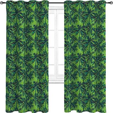 Imagem de Cortinas blecaute verdes para quarto - Cortinas escurecidas com isolamento térmico com ilhós para sala de estar, três camadas trançadas, L 236 x C 236 cm verde jade verde limão