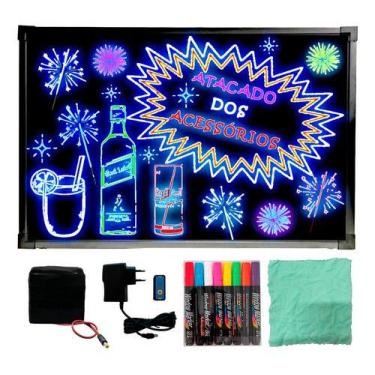 Imagem de Lousa de Vidro Luminosa Letreiro de Led 70X50cm + canetas coloridas fo
