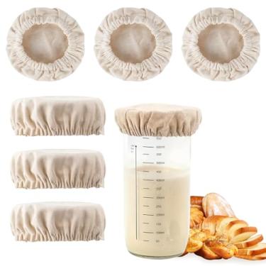 Imagem de Pacote com 6 panos de cobertura de pote de fermento para iniciantes - Pano reutilizável de cobertura de linho para recipiente de iniciante de massa fermentada, tecido cru para fermentação de pão para