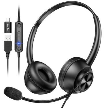 Imagem de Fone de ouvido USB New bee com microfone para PC com fio USB-A e USB-C