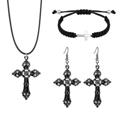 Imagem de Colar gótico em camadas em camadas, brincos para mulheres, brincos góticos, corda trançada ajustável, pulseiras de cruz cristã, acessórios de fantasia, Extra Large, Liga de aço, Sem Pedra Preciosa
