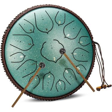 Imagem de 15 Notas 14 Polegadas Conjunto De Bateria De Língua De Aço D Instrumento De Percussão Chave Para Ioga Meditação Entretenimento Concerto Educação Musical Com Bolsa De Viagem E Ma, Green