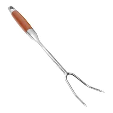 Imagem de IEUDNS Garfo de Carne 304 aço Inoxidável Utensílios de Cozinha Multiuso Dois Dentes para Churrasco, cabo de madeira 40cm