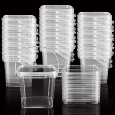 Imagem de 20 recipientes de geleca de 2000 ml com tampas e alças, recipientes de plástico para armazenamento de 2000 ml, baldes vazios transparentes para geleca faça você mesmo, artesanato, pigmento