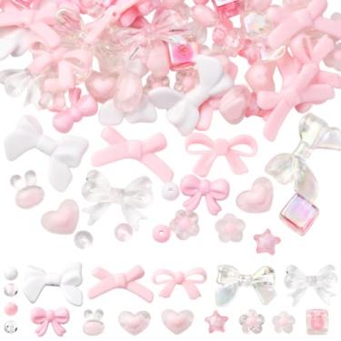 Imagem de SUNNYCLUE 1 caixa, 330 peças, 17 estilos de contas de acrílico rosa, contas de acrílico sortidas, plástico transparente, fofo, flor, coração, estrela, cubo, espaçadores redondos soltos para fazer