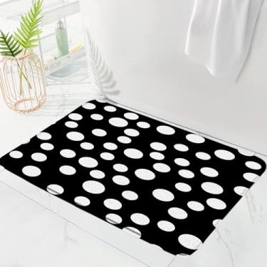 Imagem de CCXTCZ Tapete de banho de bolinhas preto branco círculos geométricos bolha doodle moderno simples moderno capacho microfibra espuma de memória tapete de área absorvente tapete de decoração de banheiro