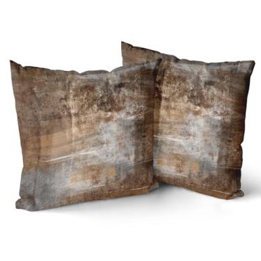 Imagem de Giwawa Capas de almofada cinza marrom 45,7 x 45,7 cm, conjunto de 2 capas de almofada abstratas marrom escuro com pintura de arte enferrujada decorativa moderna para sofá-cama, sofá, sala de estar