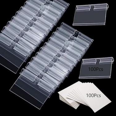 Imagem de 100 peças de suportes de etiquetas de prateleira de arame de plástico, BetterJonny 60 * 42 mm etiquetas de preço transparentes reutilizáveis para exibição de prateleiras, etiquetas de preços, placas