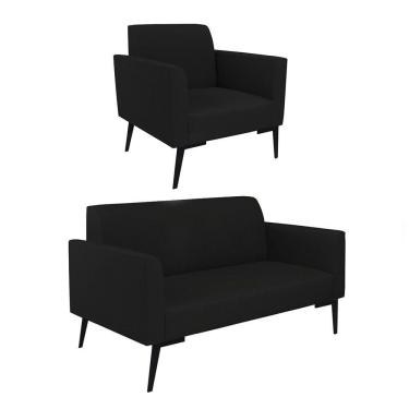 Imagem de Sofá Namoradeira Com Poltrona Pés Villach Marisa Linho D03 - D\'rossi Cor A79 Preto