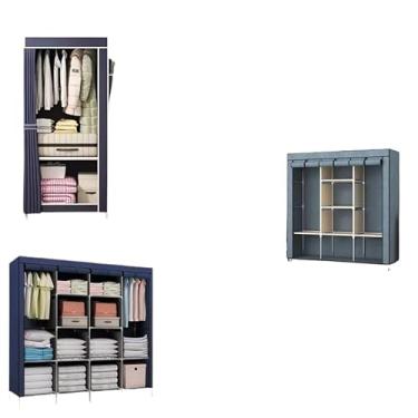 Imagem de Grande Arara Guarda Roupa Dobrável Com Capa Tecido 4 Divisorias Roupeiro Organizador Roupas Armário (AZUL ESCURO-CASAL)