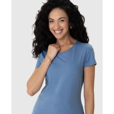 Imagem de Blusa Feminina Gola Careca Manga Curta Básica Malwee R. 4499, Azul 338