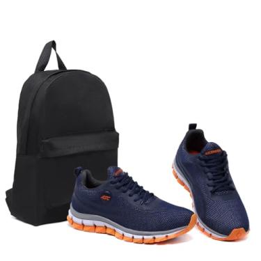 Imagem de Tênis Masculino Ascension + Mochila basica – Leve, Macio e Confortável para Caminhada, Corrida, Academia e Uso Diário | Estilo Esportivo e Urbano (Marinho e Laranja, BR, Adulto, Numérico, 40)