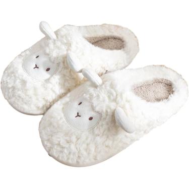 Imagem de Chinelos De Algodão Femininos De Pelúcia Quente Para Casa Slides De Piso Para Casais Sapatos De Casal Bonito Desenho Animado Padrão De Ovelha Feminino Masculino Interior A, White, 36/37 UK