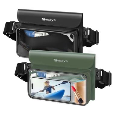 Imagem de Niveaya Pochete IP68 à prova d'água – pacote com 2, bolsa seca flutuante, bolsa de cintura impermeável para celular, bolsa seca, praia, caiaque, natação, itens essenciais de barco, para iPhone 16/15