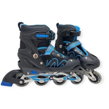 Imagem de Patins Roller Inline, Ajustável, Ideal para meninos e meninas, com bolsa, Patins 4 rodas patins. (Azul, M 33 ao 36)