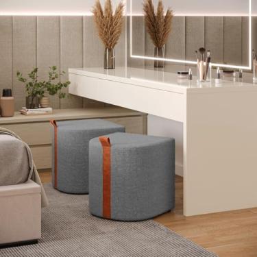 Imagem de Kit 2 Puff Banqueta Banco Para Penteadeira Closet Sala Quarto Tecido Bloucle Premium. CINZA