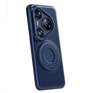 Imagem de HAOMRIYL Capa magnética para Huawei Pura 80 Ultra/80 Pro+/80 pro/80, capa de metal com suporte para carregamento sem fio, capa antiqueda, azul, 80 Pro