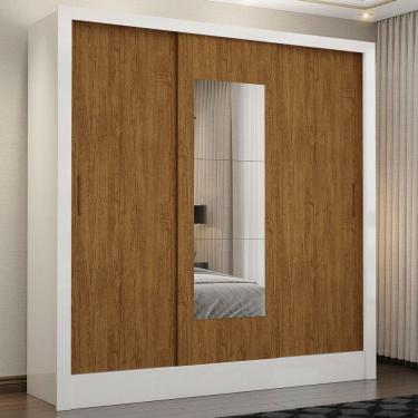 Imagem de Guarda-Roupa Santiago 3 Portas 3 Gavetas com Espelho Branco/Cinamomo - Carioca Móveis