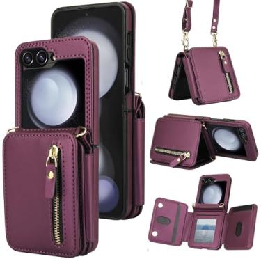 Imagem de Capa de telefone para Samsung Galaxy Z Flip 5 5G 2023 RFID carteira celular com zíper com alça transversal cordão de ombro suporte para cartão de crédito suporte ZFlip5 Z5 G Flip5 ZFlip 5Z mulheres