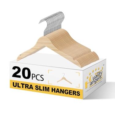 Imagem de Cabides de madeira infantis de qualidade de 30,5 cm – pacote com 20, design de madeira compensada ultrafina de 0,78 cm com gancho giratório – cabides de madeira natural que economizam espaço para