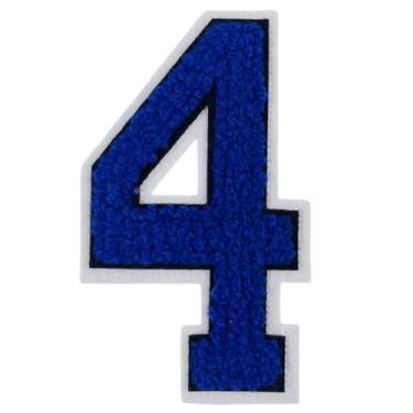 Imagem de 1 peça de patch de número de chenille azul de 10 cm, remendos de ferro para chapéus, bolsas, mochilas, jeans, jaquetas, par com remendos iniciais, letra grande universitária. (Azul 4)