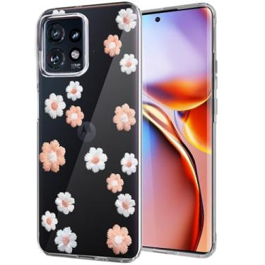 Imagem de Unov Capa compatível com Motorola Edge+ Plus 2023 Edge 40 Pro 5G transparente com flor floral margarida feminina design macio TPU absorção de choque fina padrão em relevo capa protetora traseira