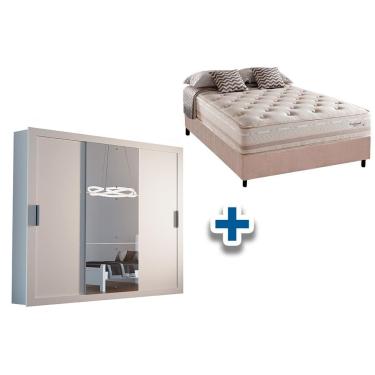 Imagem de Cama Box Casal + Colchão Scotland Herval + Guarda Roupa Veneza Luxo Branco