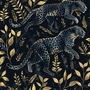 Imagem de REDAMANCY Papel de parede preto dourado leopardo animal folha descascar e colar papel de parede papel de parede vintage papel de parede fácil de remover para mesa de cabeceira gaveta armário locatário