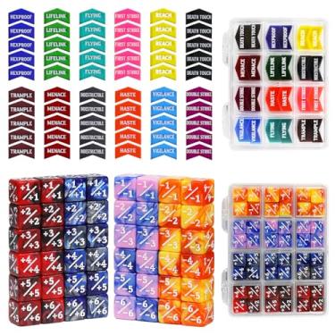 Imagem de SIXPOINTS 108PCS 12mm MTG Counter Dice +1/+1 Tokens 6 Sided Dice & MTG Keyword Counters Tokens Set for Magic The Gathering, MTG, TCG, Card Games Accessories (4 Color Dices#E + MTG Keyword Counters)