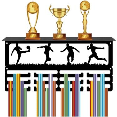 Imagem de CREATCABIN Suporte de medalha de futebol estante de exibição de troféu, suporte de fitas de prêmios esportivos, organizador de ganchos de medalha para montagem na parede, suporte de metal, ferro de 60