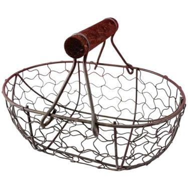 Imagem de Cesta de ovos para coletar ovos frescos 19 x 12 x 12 cm cesta vintage para ovos enferrujados com alça de armazenamento de metal para decoração de cozinha de fazenda