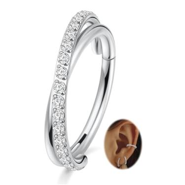 Imagem de Brincos de argola de cartilagem 16G de aço cirúrgico 316L Daith Helix Conch Brincos Tragus Rook Joias de septo Opala CZ Anéis de nariz articulados Anel de segmento para mulheres e homens, Metal, outro,