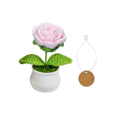 Imagem de Mini vasos de plantas e flores de crochê feitos à mão para apoio emocional | apreciação de professores e funcionários | formatura de aniversário | Decoração de mesa de escritório em casa